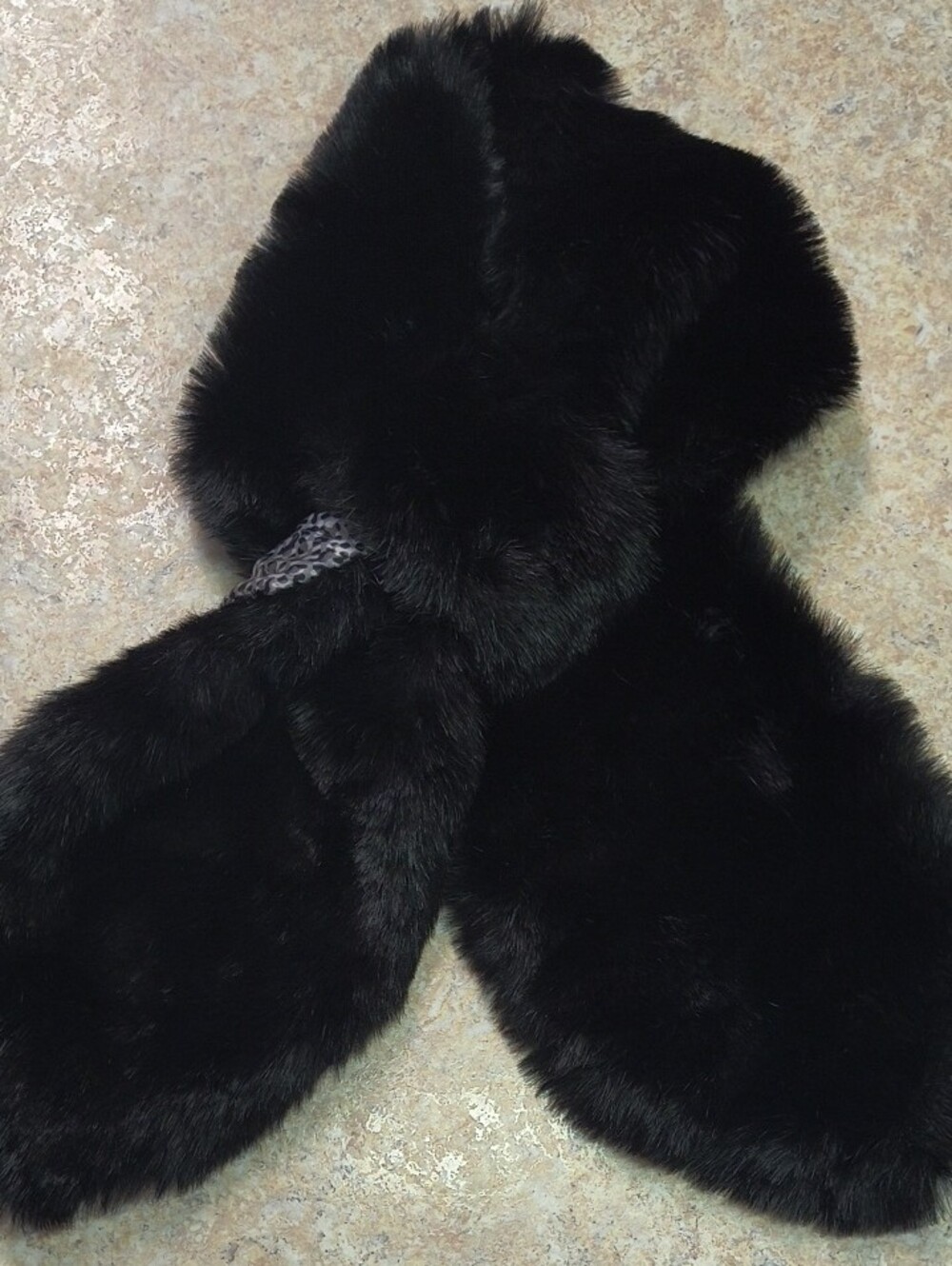 Banana Republic Black Faux Fur Collar Scarf with Patterned Satin Lining